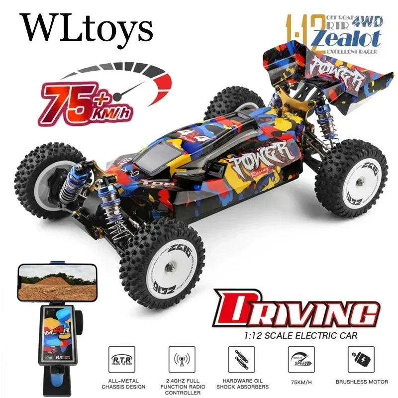 Wltoys-Voitures de course télécommandées à grande vitesse, jouets de dérive tout-terrain pour Aduit, moteur sans balais versiBrushless, 75 km/h, 124017-V8, 1/12, 2.4G, nouveau