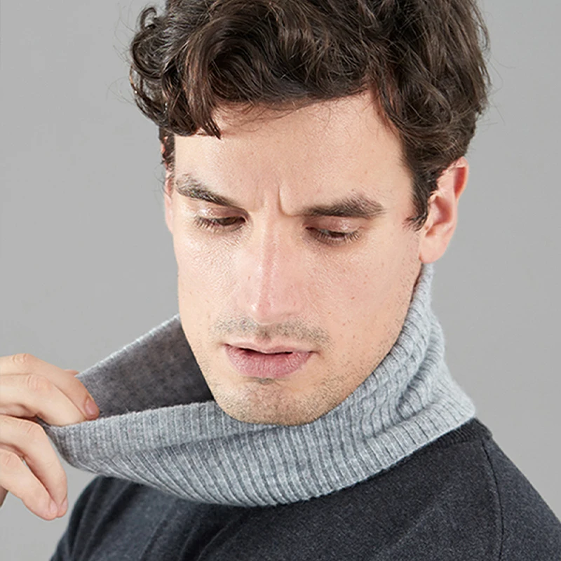 Wool Knitted Neckerchief Men Winter Cashmere Soft Warm Ring Scarf Neck Warmer All Match Turtleneck Fake Collar Men