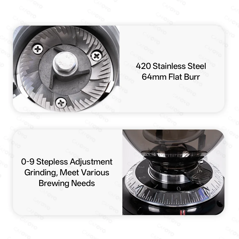 CAFOVO G264F Single-dose Coffee Grinder 64mm Flat Burr Coffee Grinder with Digital Timer for Espresso Static-Free Coffee Mill