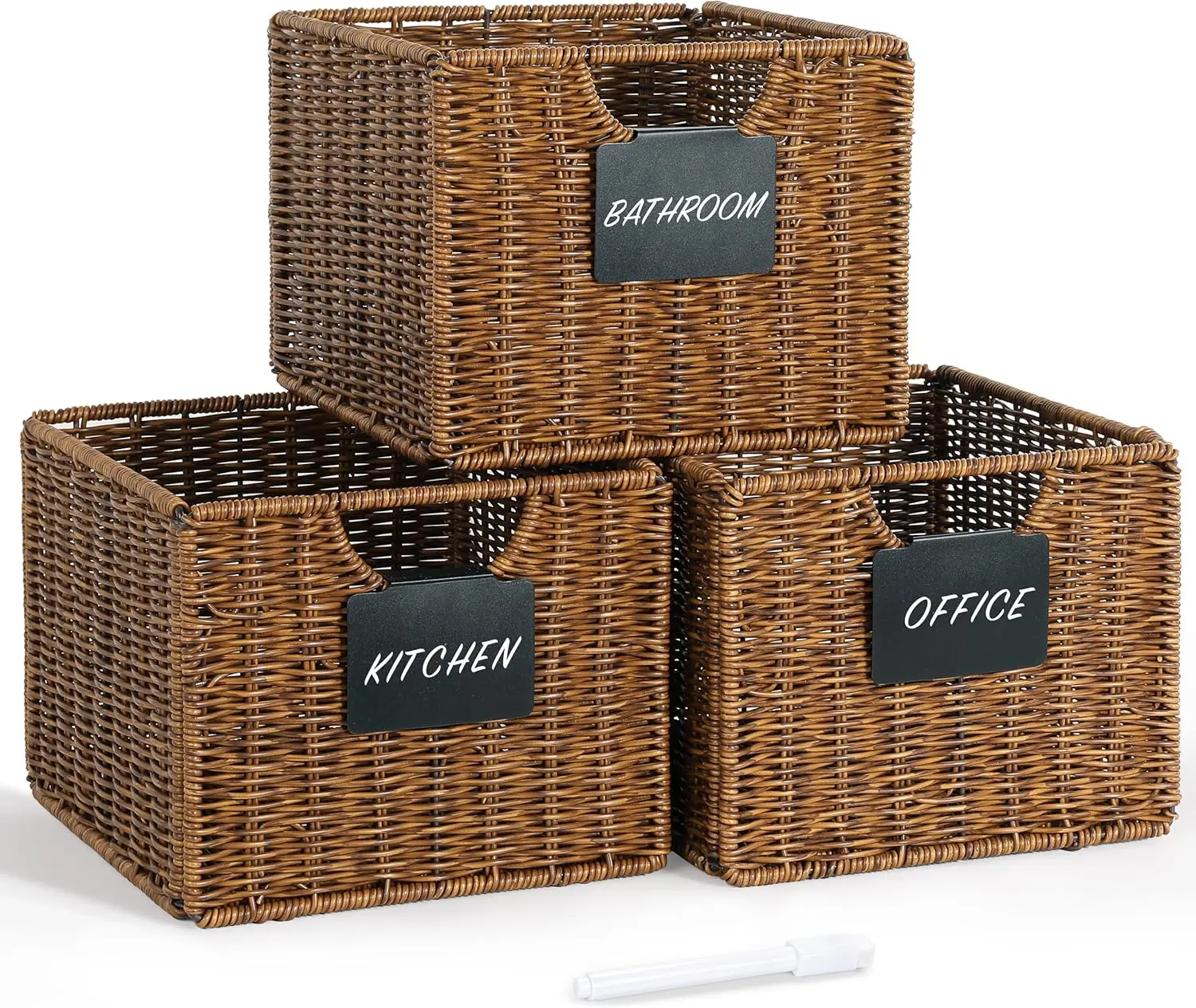 

Wicker Baskets with Labels, Baskets for Shelves, Pantry Baskets Organization,Kitchen Baskets, Foldable Handwoven Basket for