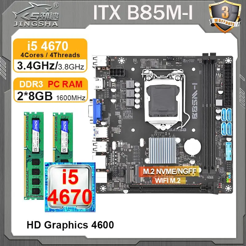 Placa-mãe JINGSHA B85 Mini ITX com CPU i5 4670 e 2x8GB DDR3: Uma Análise Detalhada