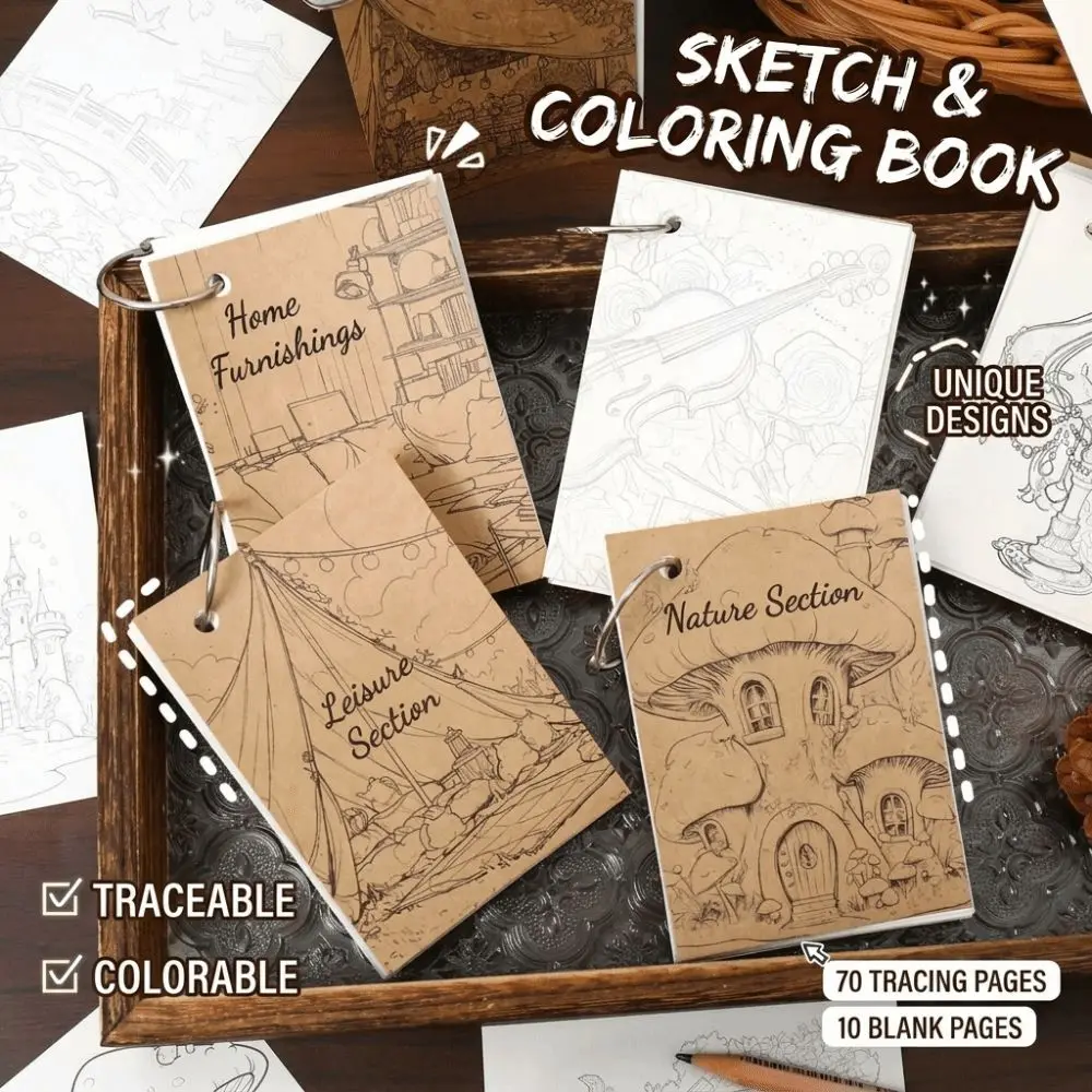 Loose Leaf Drawing Notebook 80 Pages Metal Cover Sketchbook for Kids DIY Solid Paper Coloring Notebook for Practice Relaxation