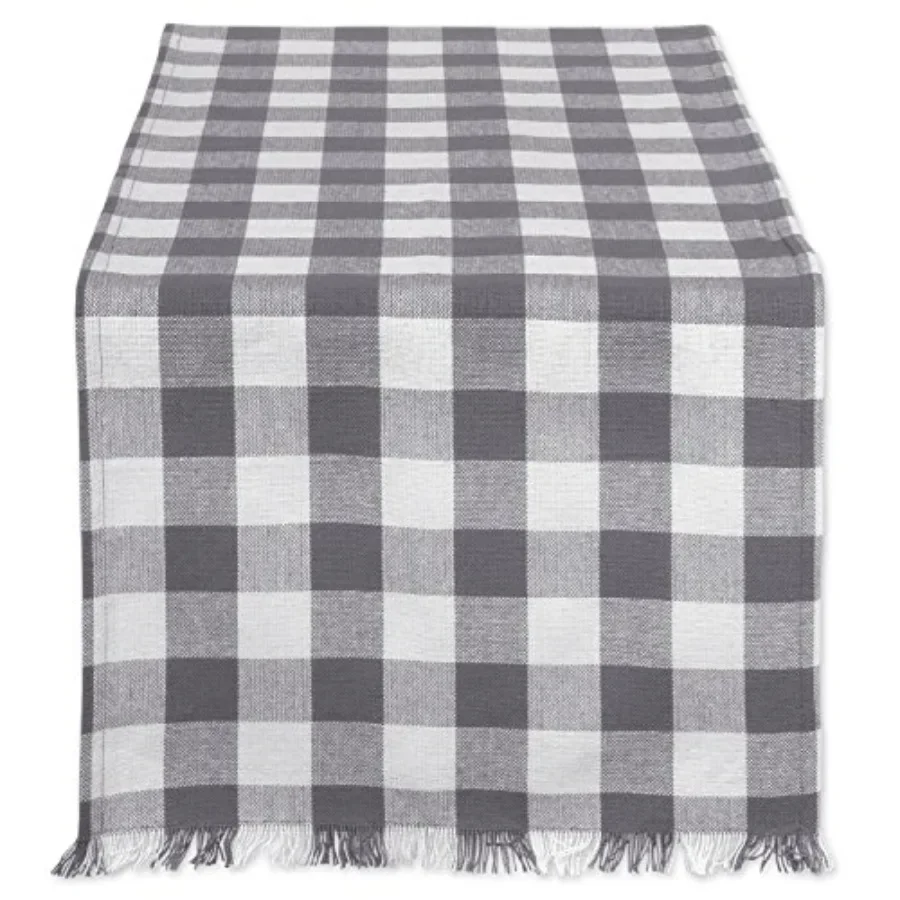 Heavyweight Fringed Check Tabletop Collection, Table Runner, 14x72