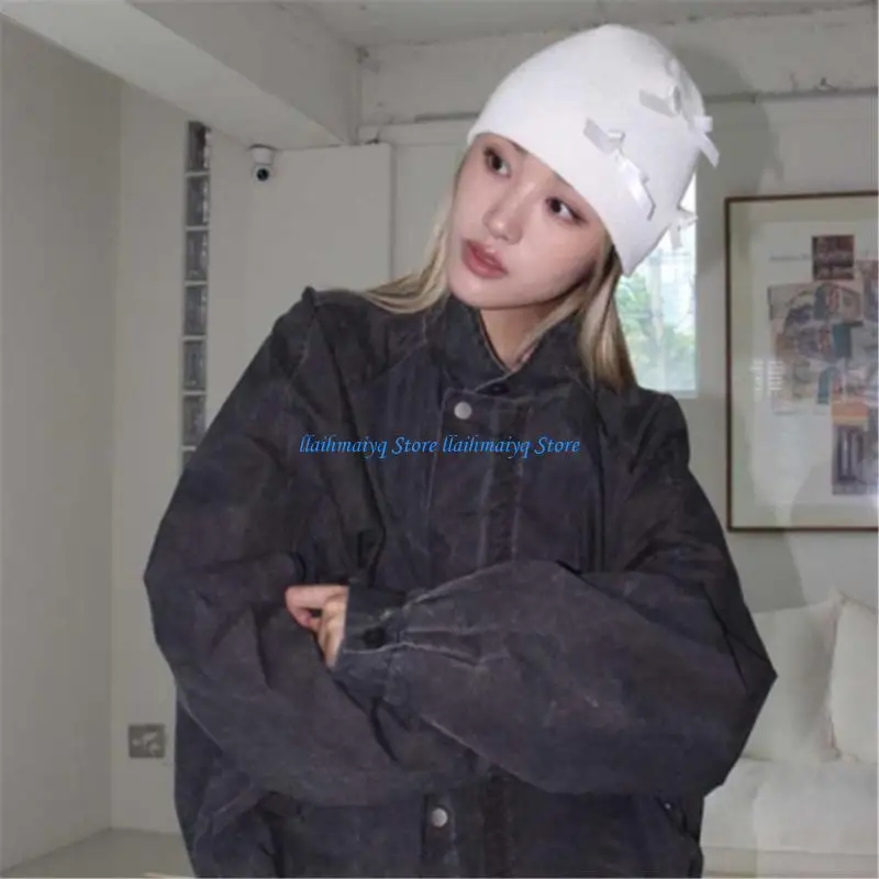 

573B Cool Pullover Beanie Ballet Hat Street Selfie Hat Bowknot Designed Sun Cap