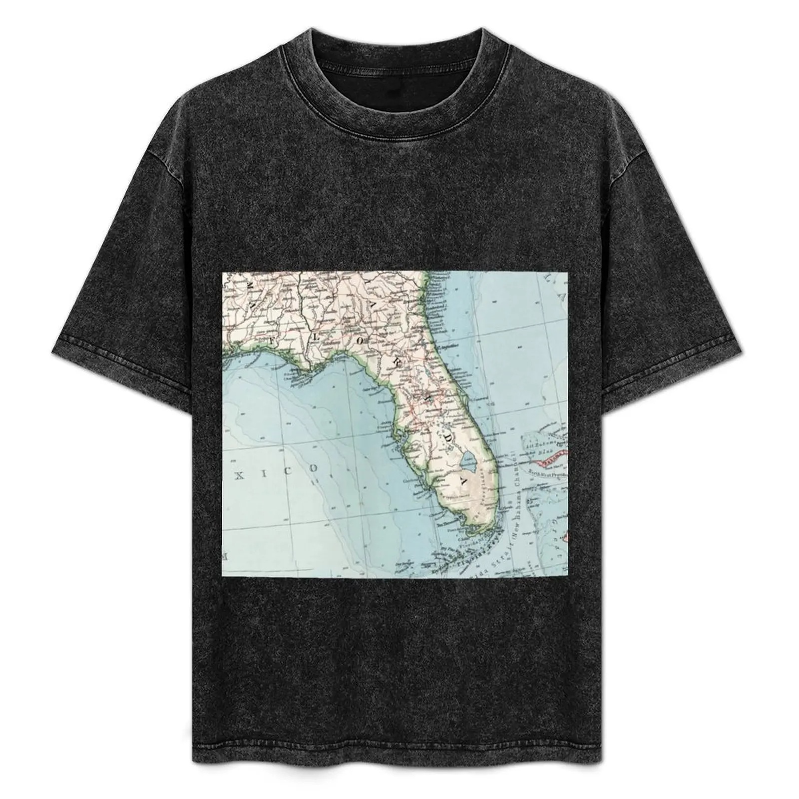 Vintage Map of Florida (1900) T-Shirt Basic Casual Short Sleeve Cotton Shirt