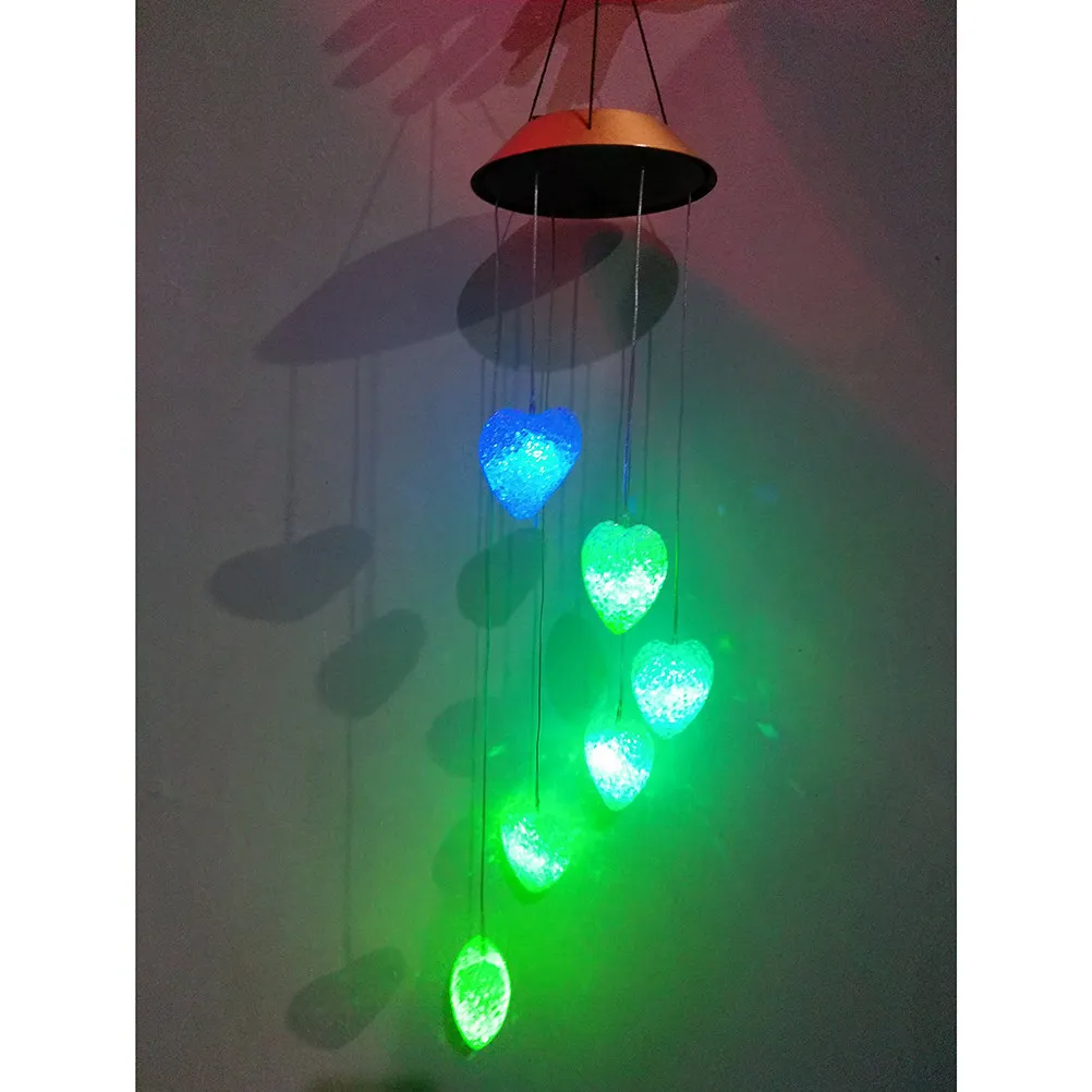 Solar Powered Wind Chime Home Decor Chimes LED Light Lamp Decorative Lights Heart