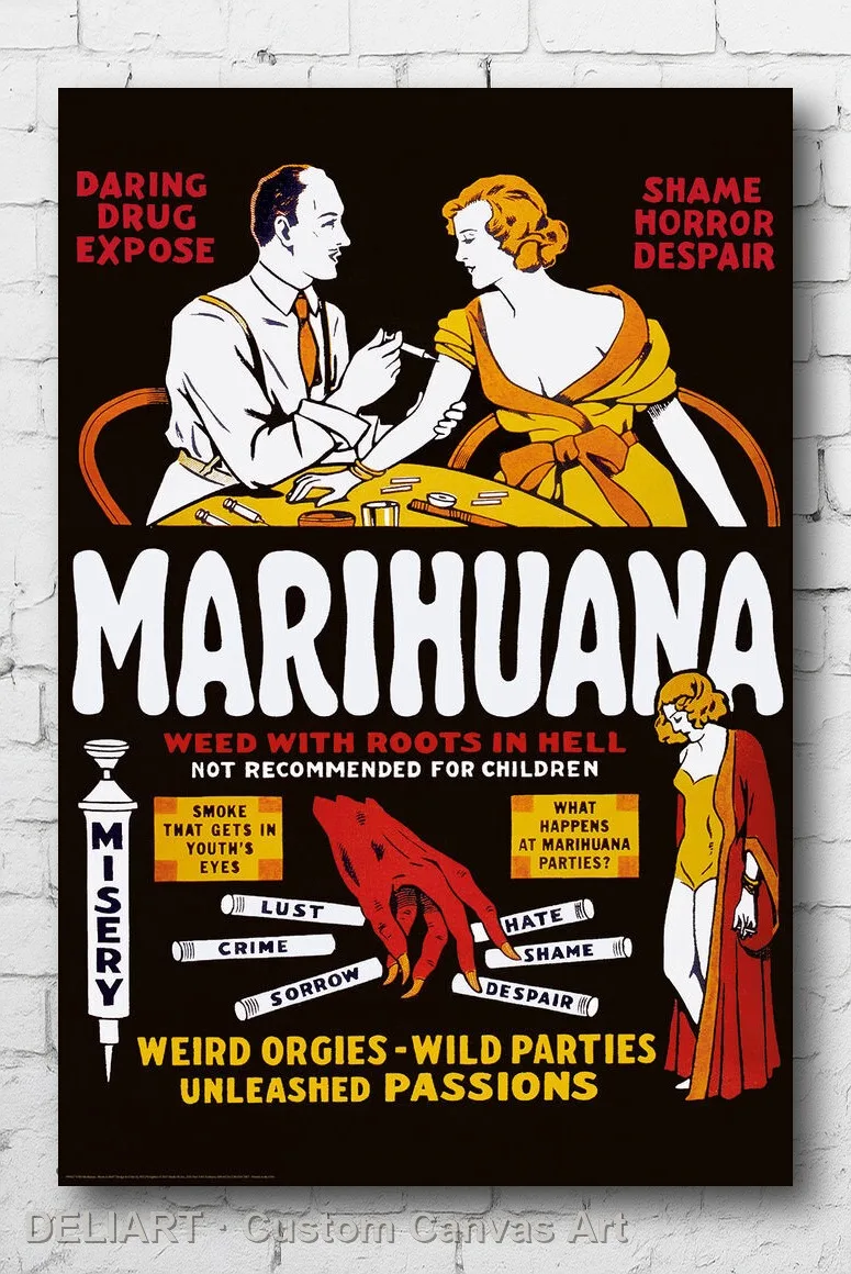 

MARIHUANA - ROOTS IN HELL Canvas Poster RETRO MARIJUANA WEED POT Custom Size Available Room Decoration Home Decor Wall Art