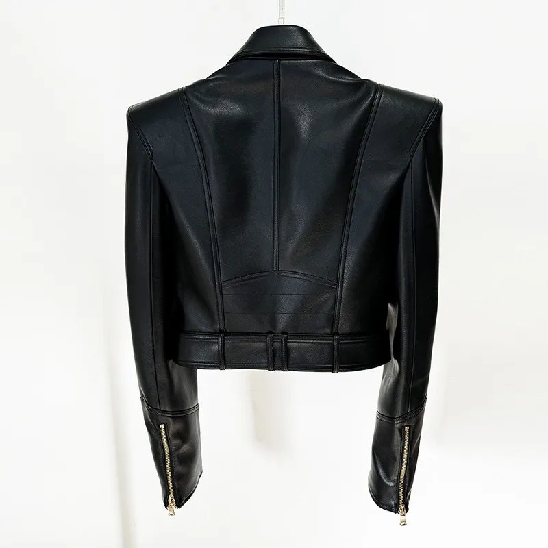Blouse Outerwear Faux Leather Women's Autumn Double-breasted Cropped New Fashionable Distinctive Casual Versatile Comfortable