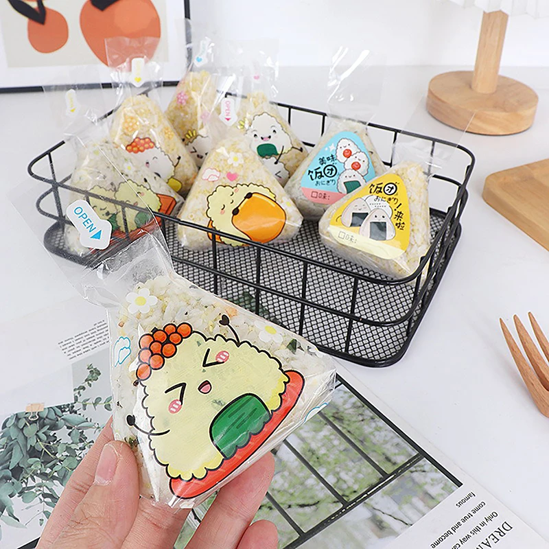 100Pcs Lovely Cartoon Triangle Rice Ball Packing Bag Seaweed Onigiri Sushi Making Mold Tools Bento Accessories