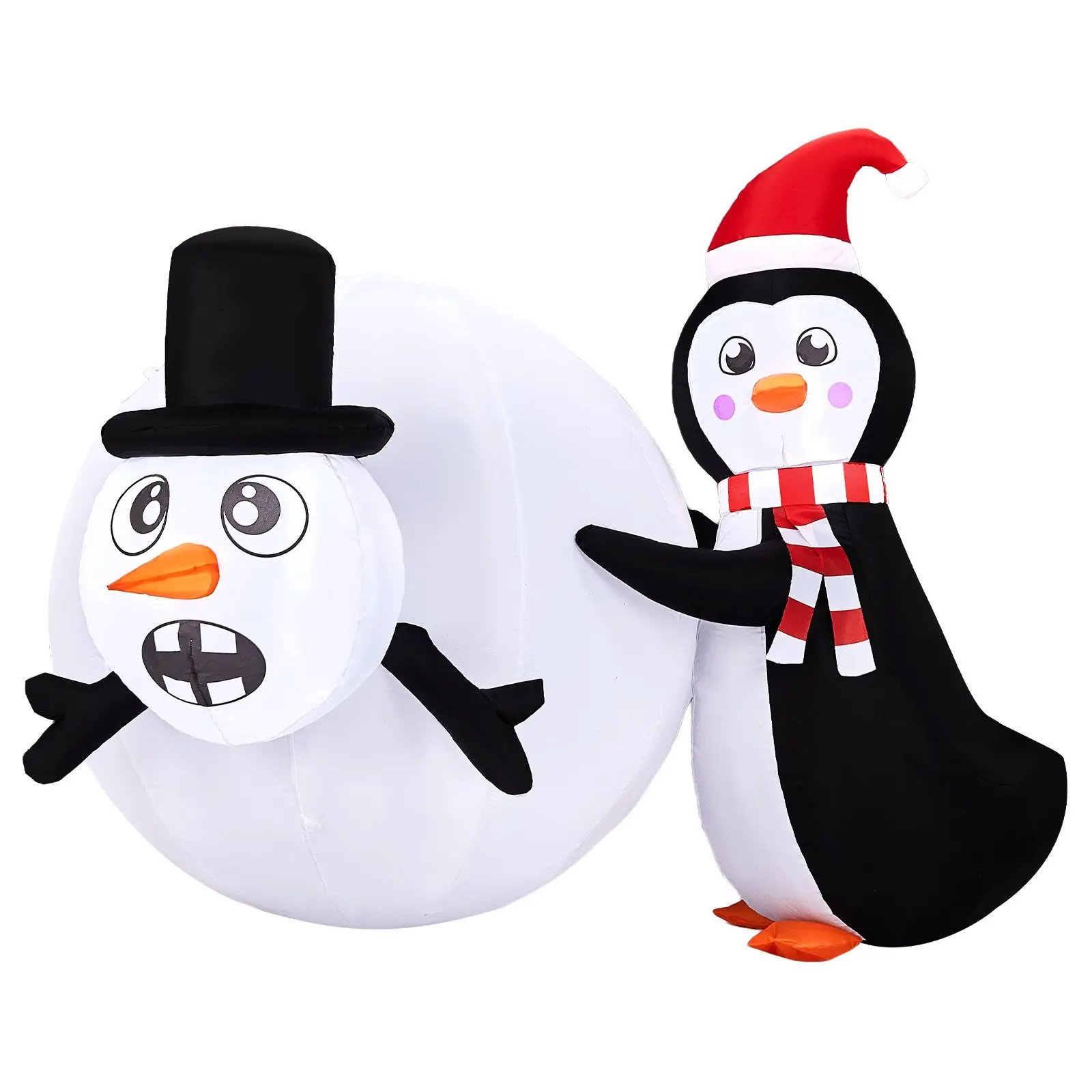 4FT Christmas Inflatable Penguin Rolling Snowball Yard Decoration with 3 LED Lights, 210D Polyester Outdoor Holiday Lawn Decor