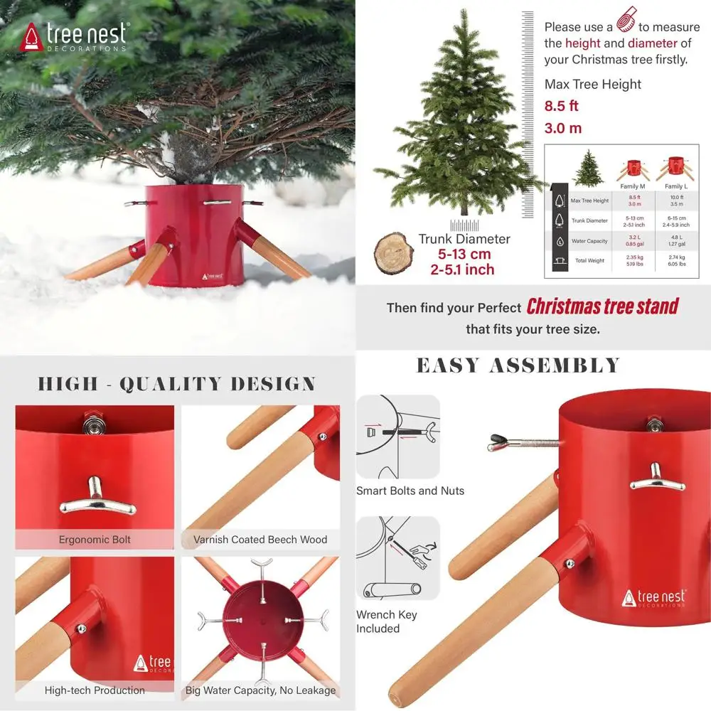 

Modern Red Metal Christmas Tree Stand for Real Trees up to 7ft Tall