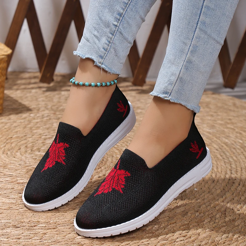 Zapatos planos informales para mujer, zapatillas planas de colores mezclados, punta redonda, tela de red transpirable, sin cordones, primavera y otoño, novedad de 2023