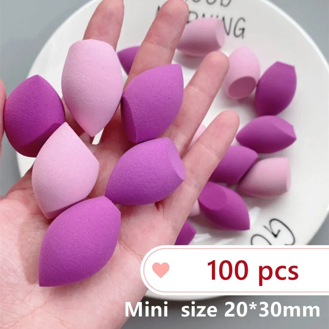 Esponja cosmética de 100 piezas para mujer, base de maquillaje, mezcla de cosméticos, gota de agua, mini herramientas de belleza, 2x3cm