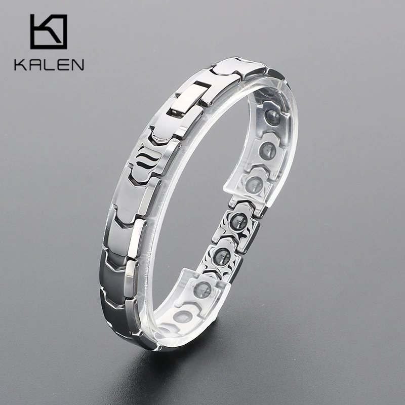 KALEN Tungsten Magnetic Therapy Bracelet for Men Health Wristband Chevron Pattern Jewelry for Daily Wear & Gift Golden Accessory