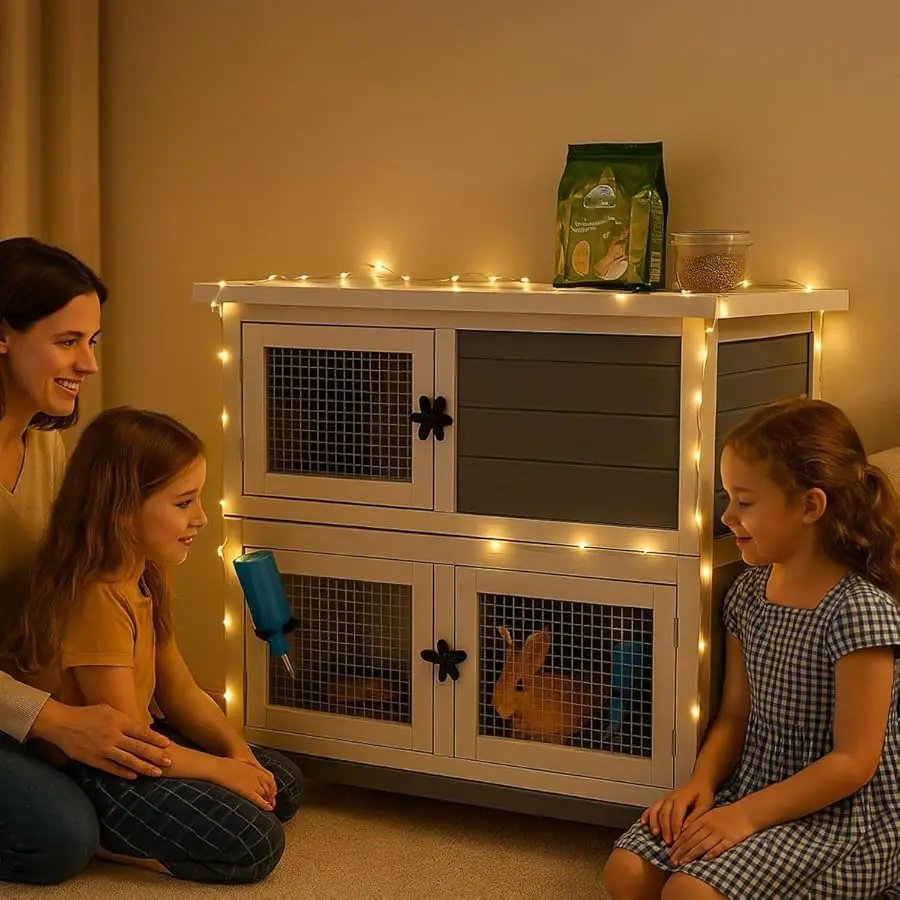 

2 Story Solid Wood Rabbit/Bunny Hutch with 2 Large Main Rooms, Indoor Outdoor Rabbit House Guinea Pig Cage Pet House for Small A