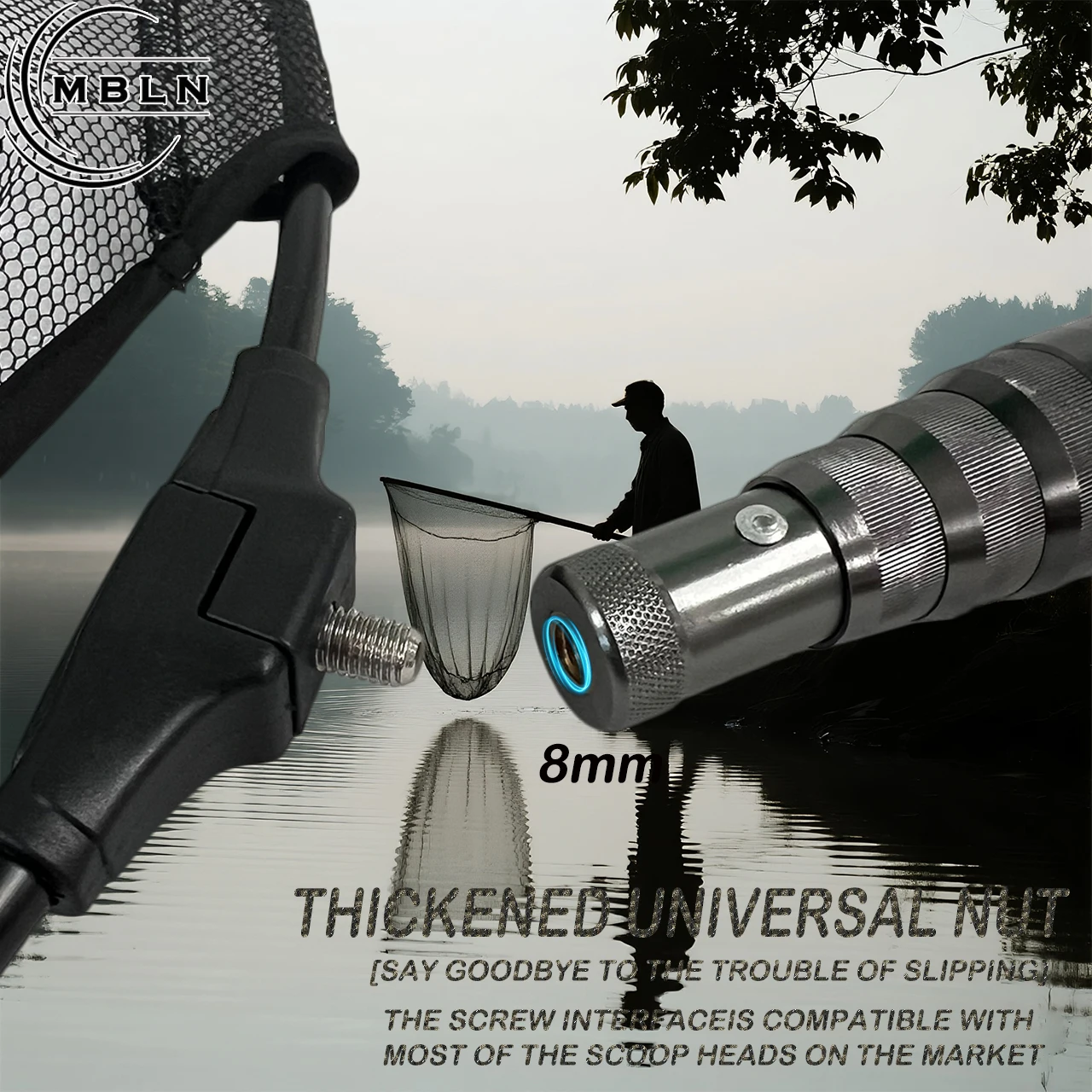 1pc MBLN Extra Long Shore Fishing Net Pole, High-Density Carbon Fiber, Lightweight & Durable, Metal Lock, Thickened Design