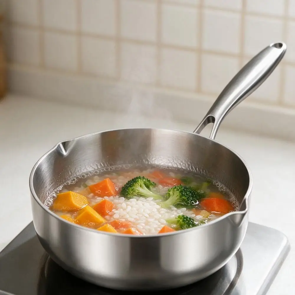Health Titanium-coated Milk Pot Multilayer Composite Steel Scratch Resistant Snow-flat Pan Non-stick Single Saucepan Soup