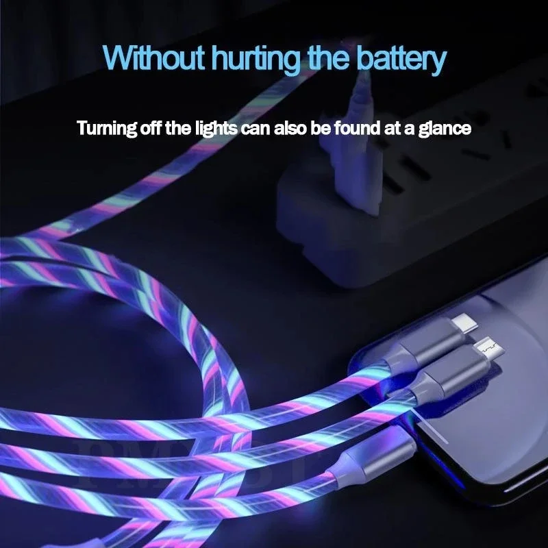 Glowing Cable LED light Micro USB Type C Cable 3A Fast Charging For Samsung iPhone Xiaomi Phone Flowing Streamer USB C Data Cord