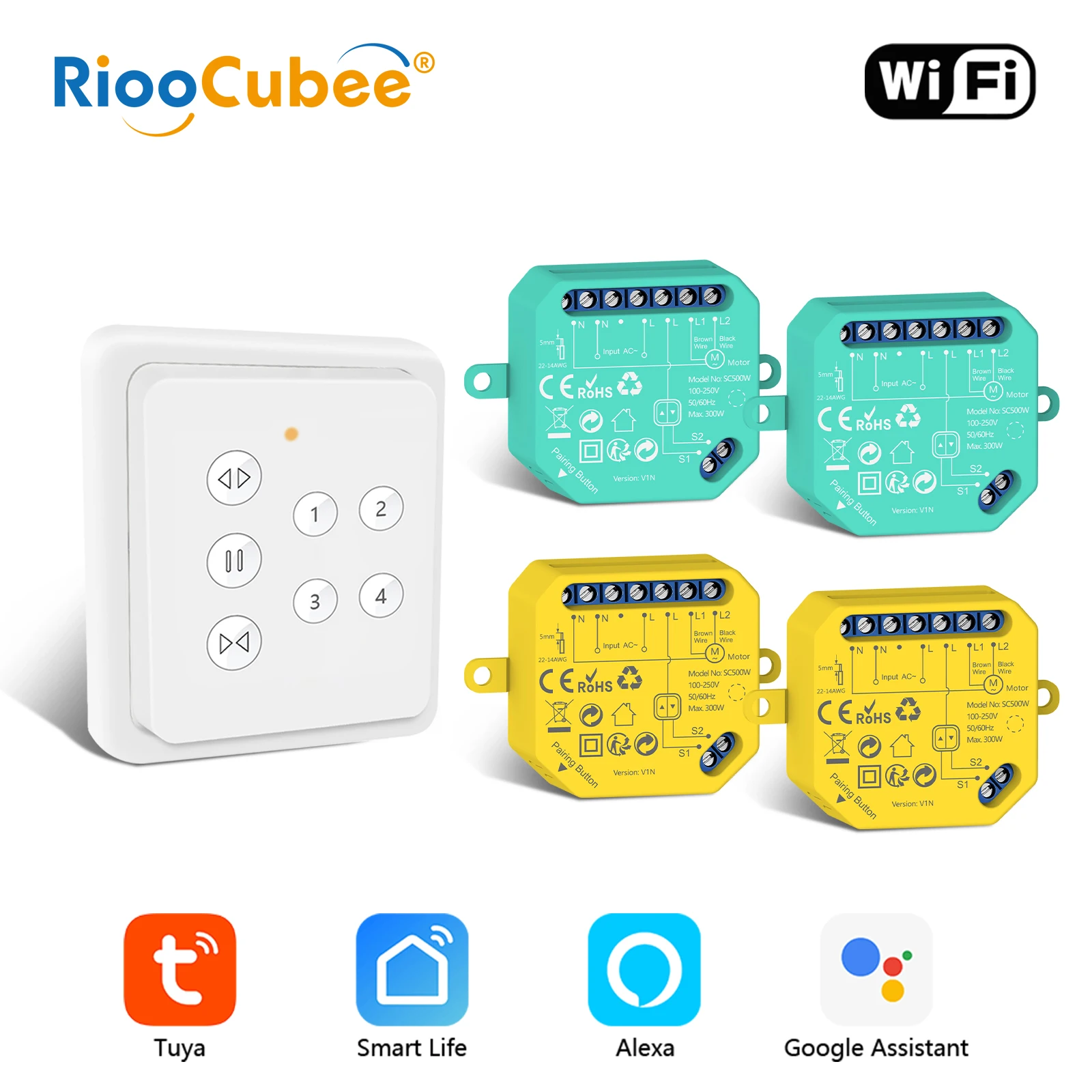 

RiooCubee Tuya Roller Shutter Switch Module 2/4 Channels Group Smart Life App Remote Control Work with Google Assistant Alexa