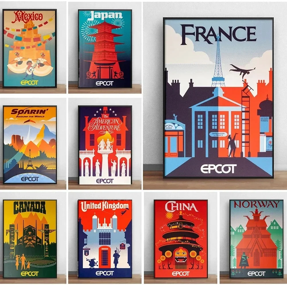 Peinture sur toile, affiches des attractions d'Épcot, impressions pour Walt World Magic Kingdom, art mural pour salon, chambre à coucher, bureau, décoration de la maison