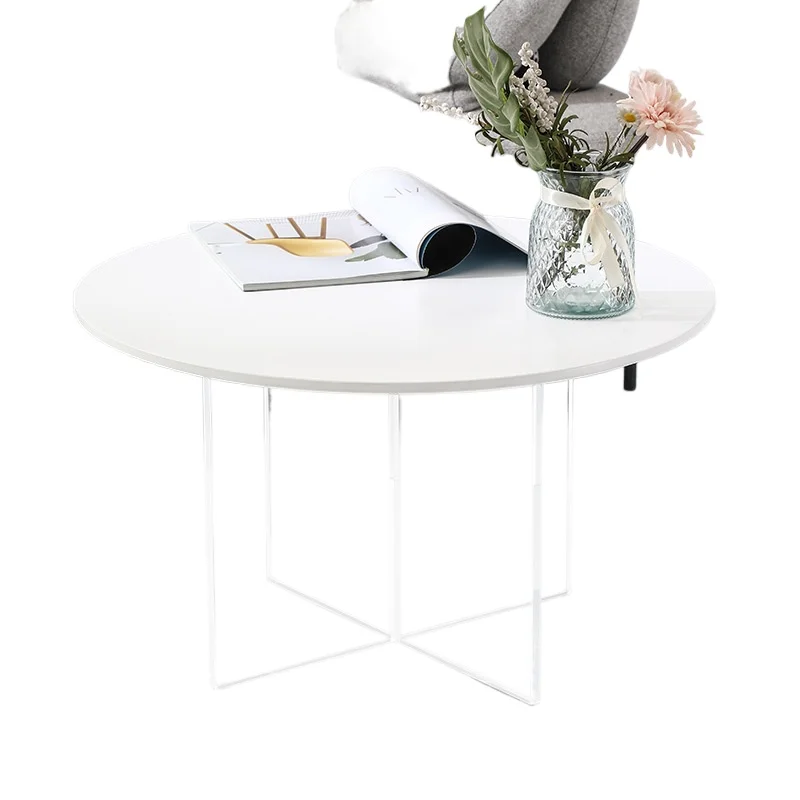 

Coffee table living room household light luxury modern small apartment round minimalist French cream wind acrylic coffee table