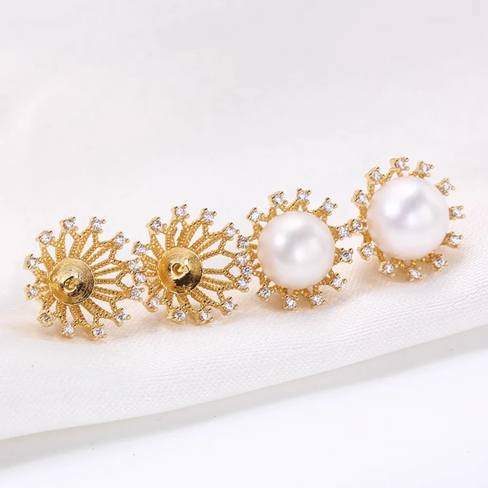 

6PCS S925 Sterling Silver Needle 18K Gold Wrapped Plated Brass Earring Settings Diy Jewelry Pearl Earrings Accessories