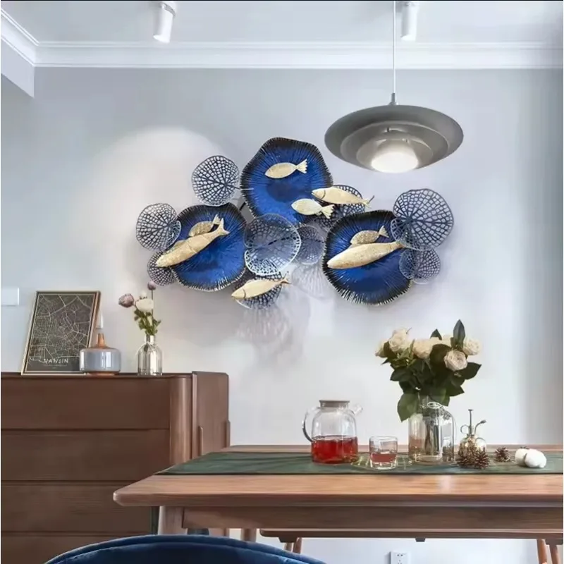 100x50CM High-Grade Modern Simple Wall Hanging Decor Iron Metal 3D Gold Fish Ocean Wall Hanging Decoration Arte
