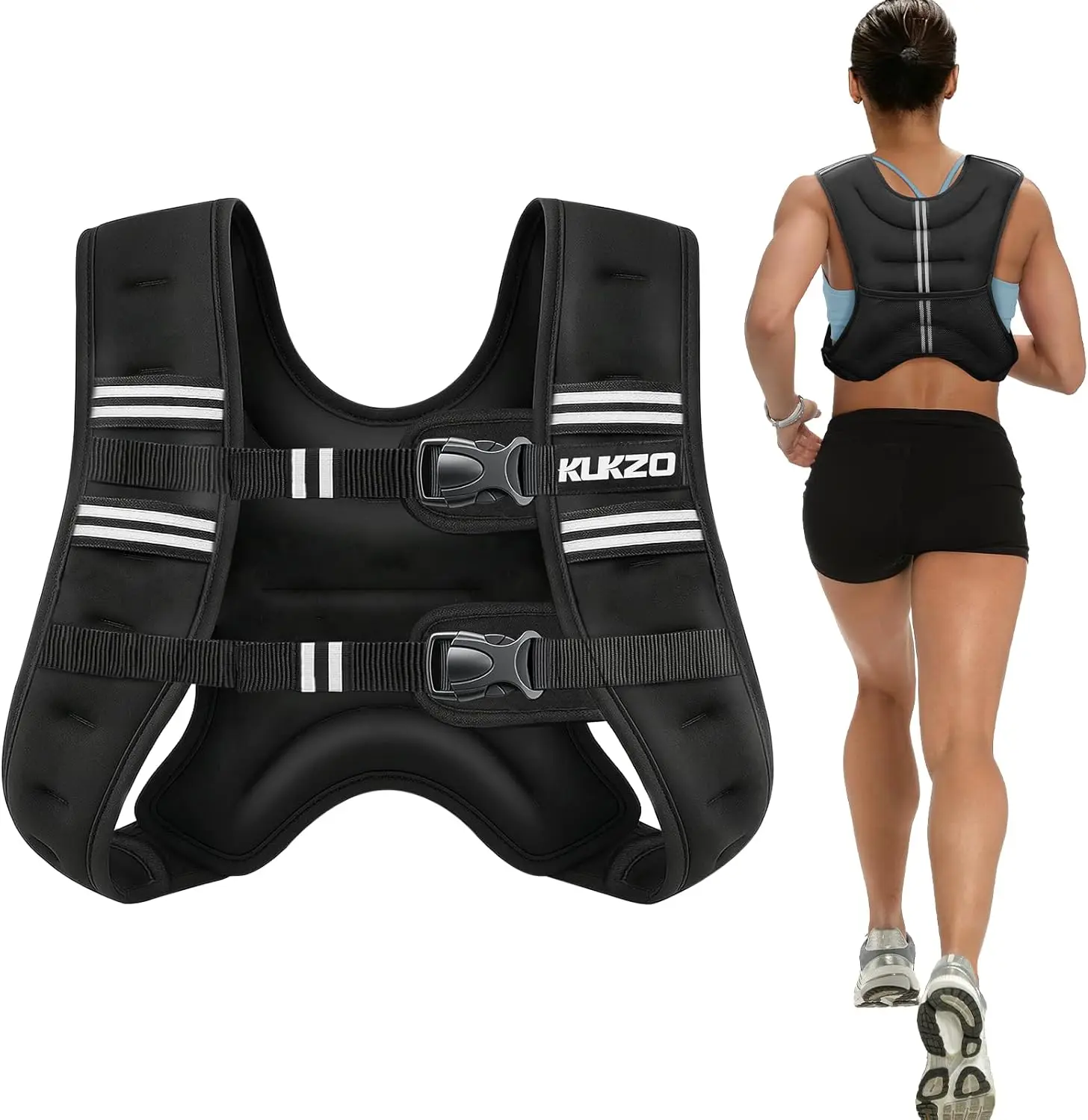 

Adjustable Weighted Vest 6-30lb for Running, Walking, Strength Training, Reflective Stripes