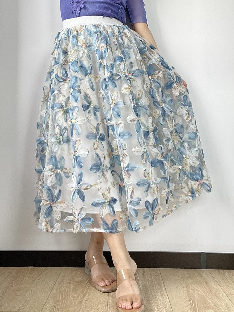 

JIAMI Vintage Floral Skirt Stereoscopic Flower Decorated Elegant Skirt High Qaulity Spring/Summer Vacation Wedding Women Clothes