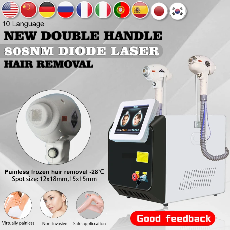 ADG HighQuality Portable Double Handles Painless Permanent 3 Wavelength 808/1064/755nm Diode Laser Hair Remover Machine Epilator