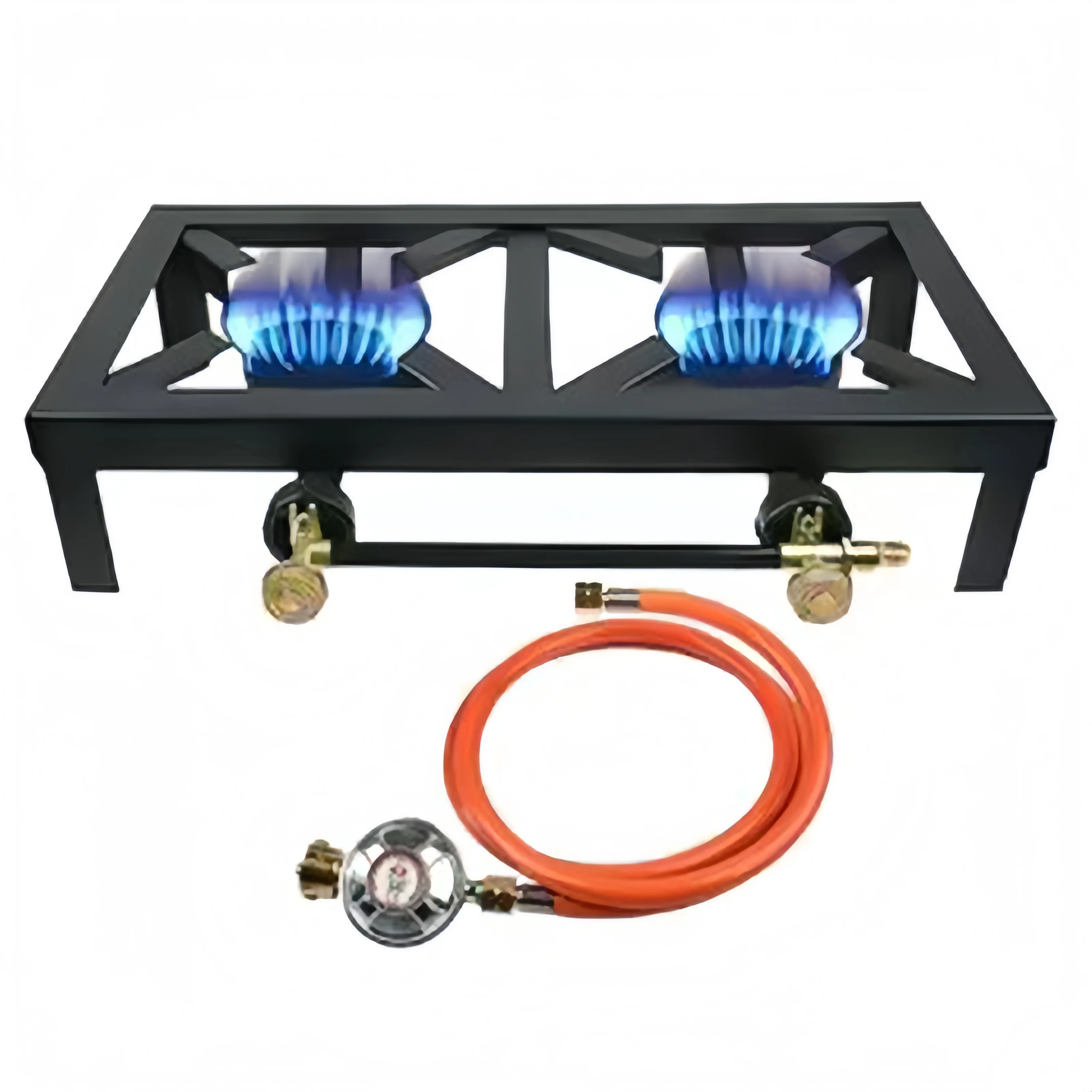 Réchaud à gaz portable pour le camping, 2 brûleurs, barbecue, pique-nique, cuisinière au propane avec tuyau régulateur réglable de 0 à 10 psi