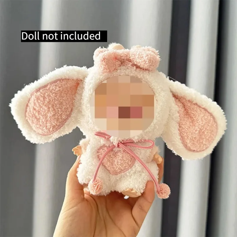 

For Labubu 17cm Dolls Accessories DIY Doll Clothes Heartbeat Long Eared Furry Rabbit Costume Cartoon Dress Up Outfit