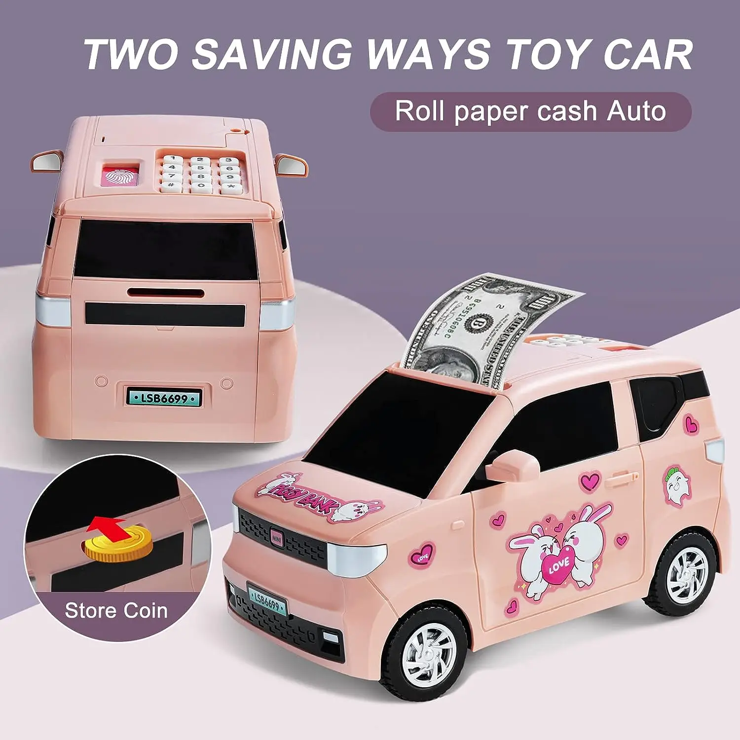 Cartoon Piggy Bank Toys Smart Music Password Car Fingerprint Coin Bank Toy Pretend Play House Saving Money Box Christmas Gifts