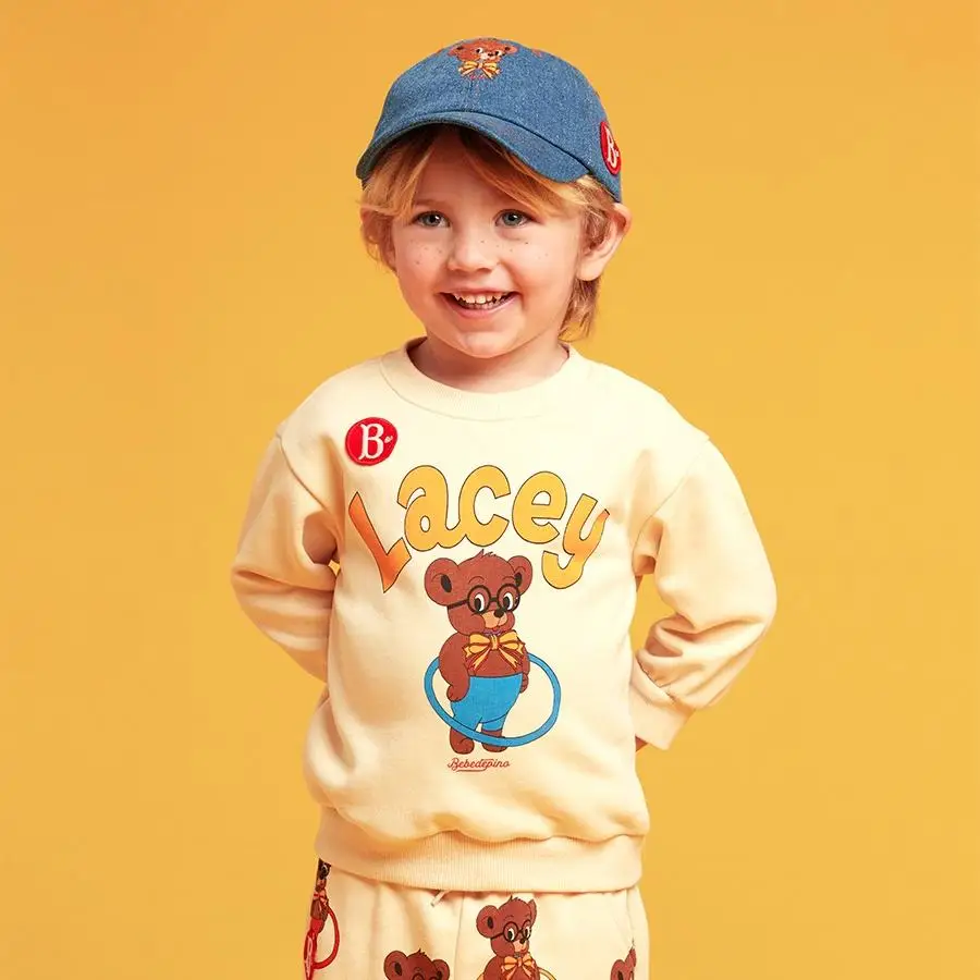 2024 Korea BP Autumn Winter Clothes Set Sweatshirt Sweatpants Kids Clothing Cartoon Print Long Sleeves Girls Boys Pants Suit