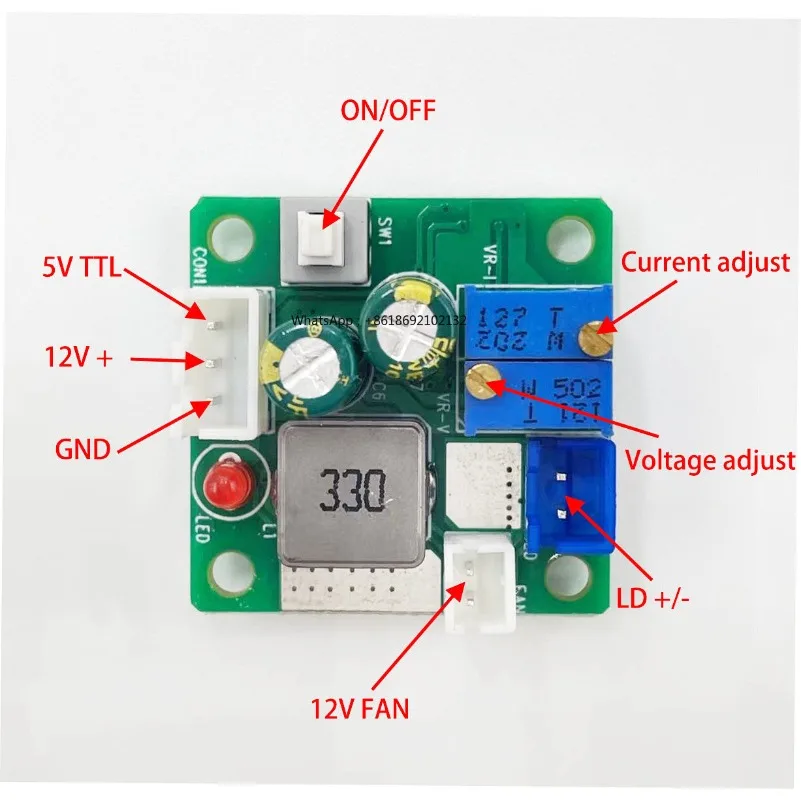 500mW-700mW-1W-1.2W-1.6W-2W Current 2A 12VDC Diode Driver Board