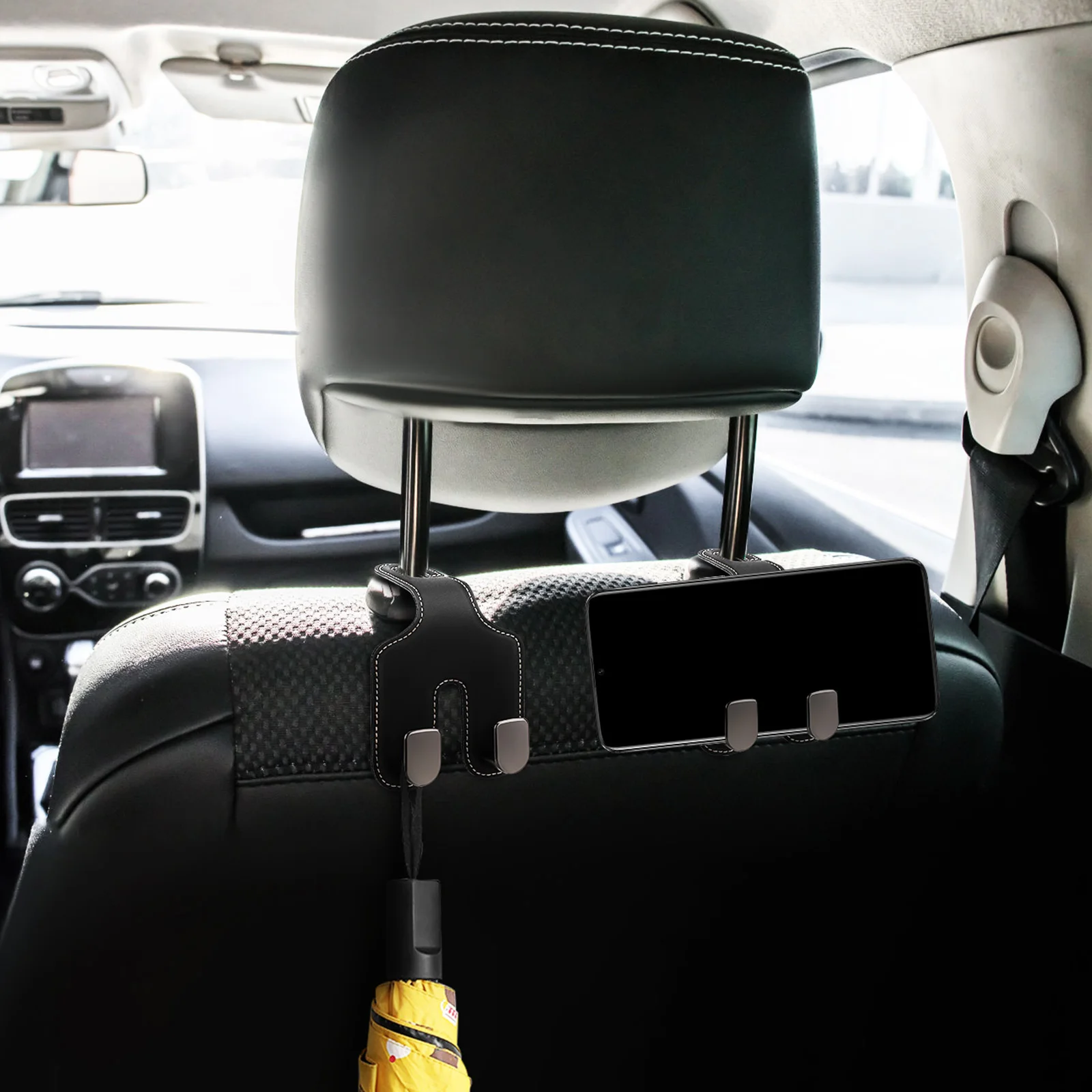 

Double Hook Seat Back Hooks Pu Material Strong Load-Bearing Capacity Easy Installation Multi-Functional Car Storage Organizer