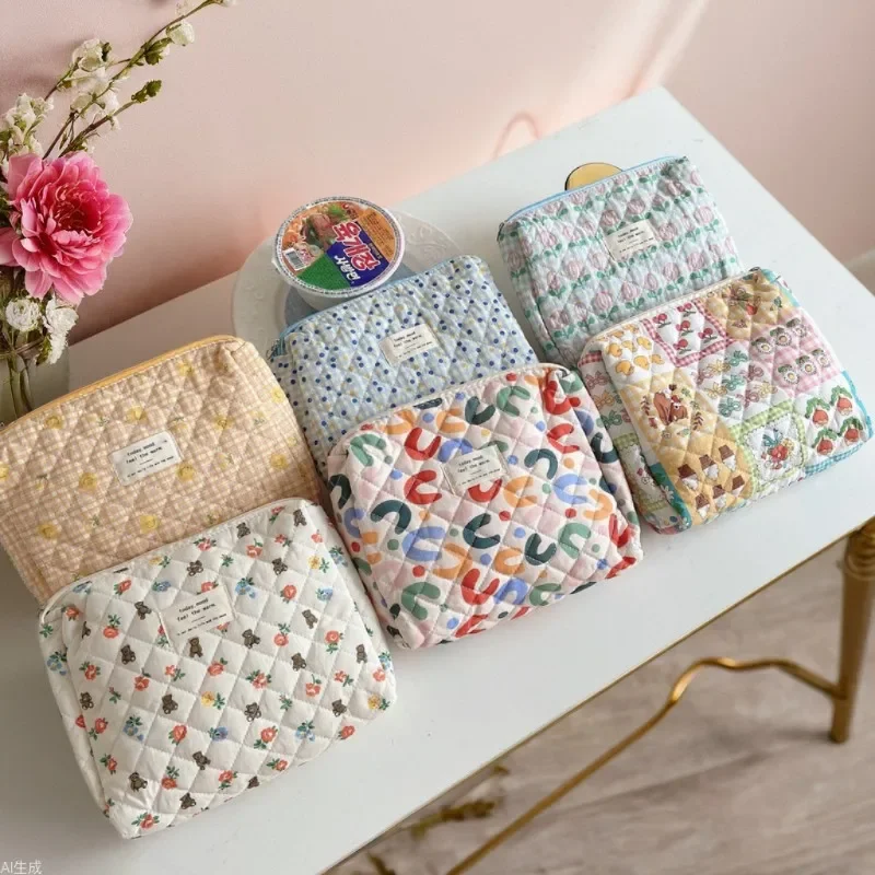 

Корейские косметички с цветочным принтом, женская косметичка, косметичка, клатч, многофункциональная сумка для хранения, кошелек для монет, дорожный органайзер