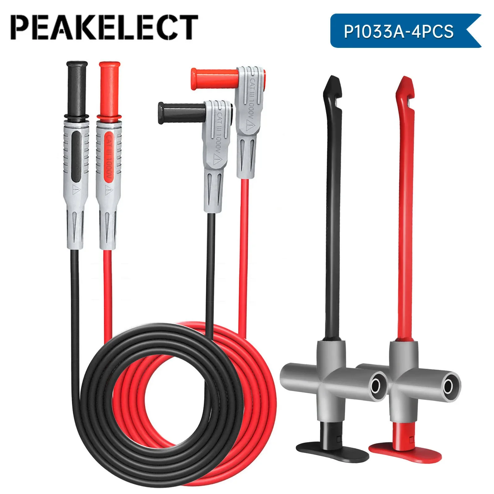 Peakelect P1033A 4mm Banana Plug Test Leads kit with Spring Piercing Test Hook Clips Probe for Multimeter Electronic Testing