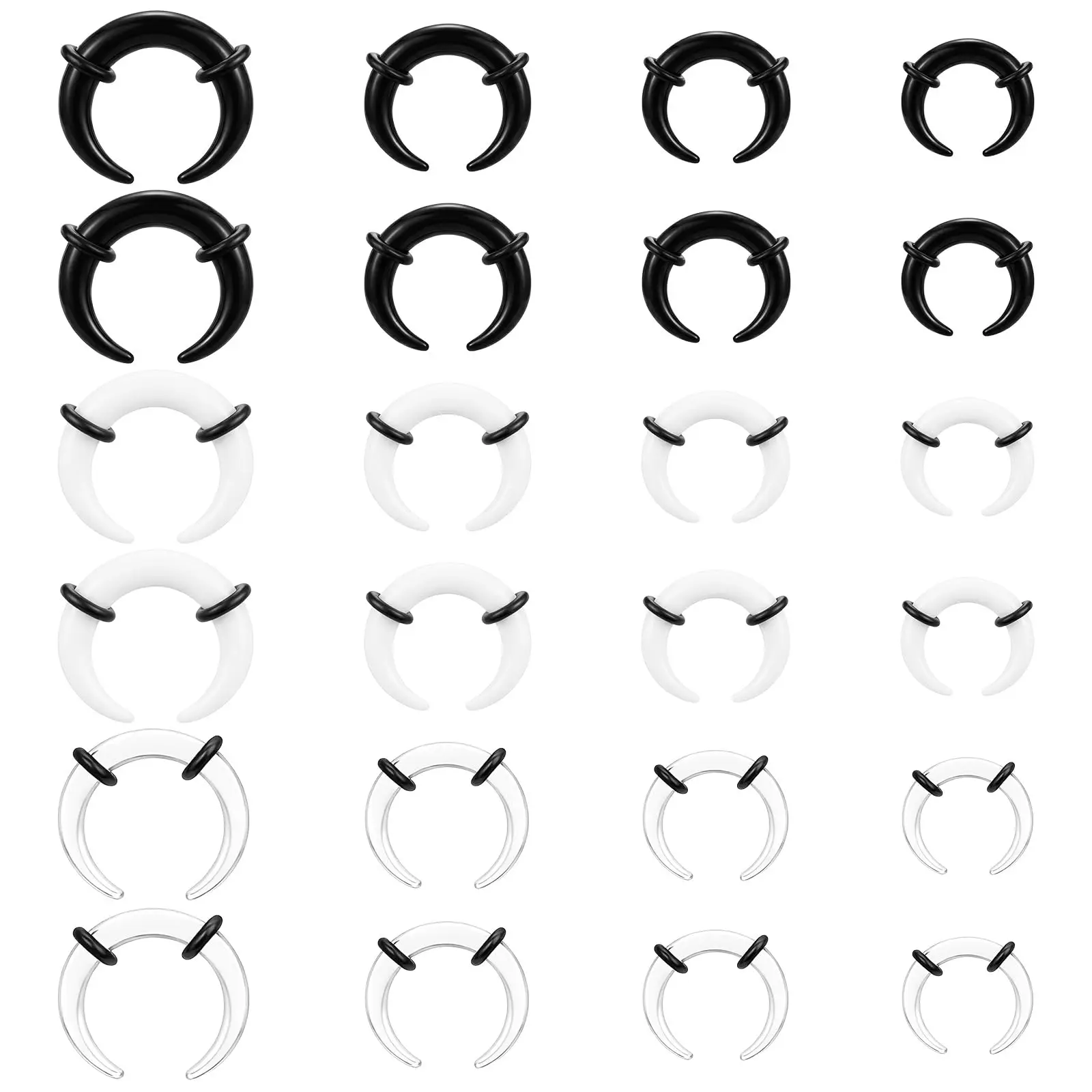 2-24Pcs  Acrylic Horseshoe Septum Rings Stretching Kit C-Shape Horseshoe Cartilage Ear Nose Piercing Retainer Jewelry