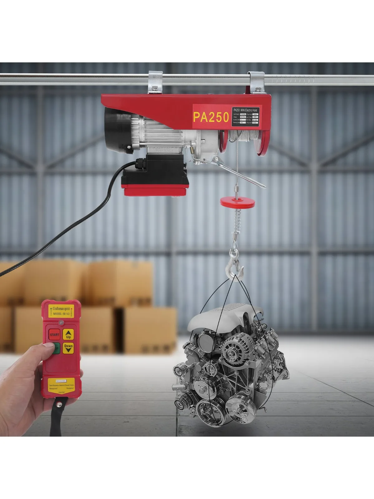 Elektrische takel, 550W draadloze afstandsbediening met 250 kg capaciteit, dubbele kabelhefmodi, voor magazijn, garage en constructie - afbeelding 2