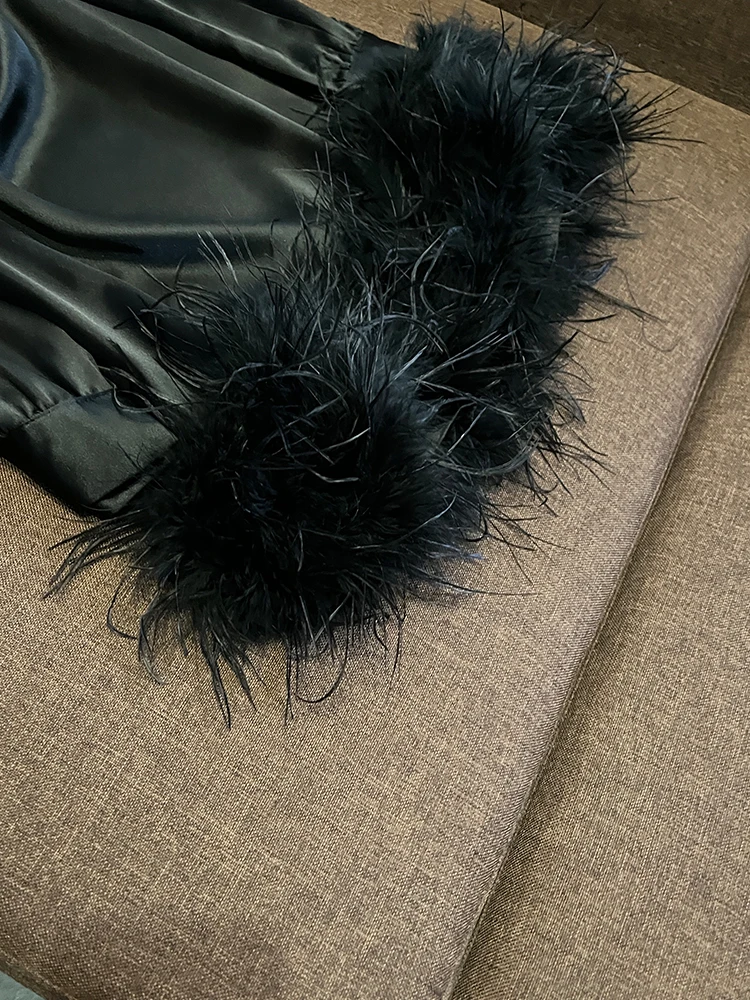 Ele Pure Color Silk Satin Wrap Dr met opstaande kraag, lange mouwen, hoge taille, damesmode, outfit L960