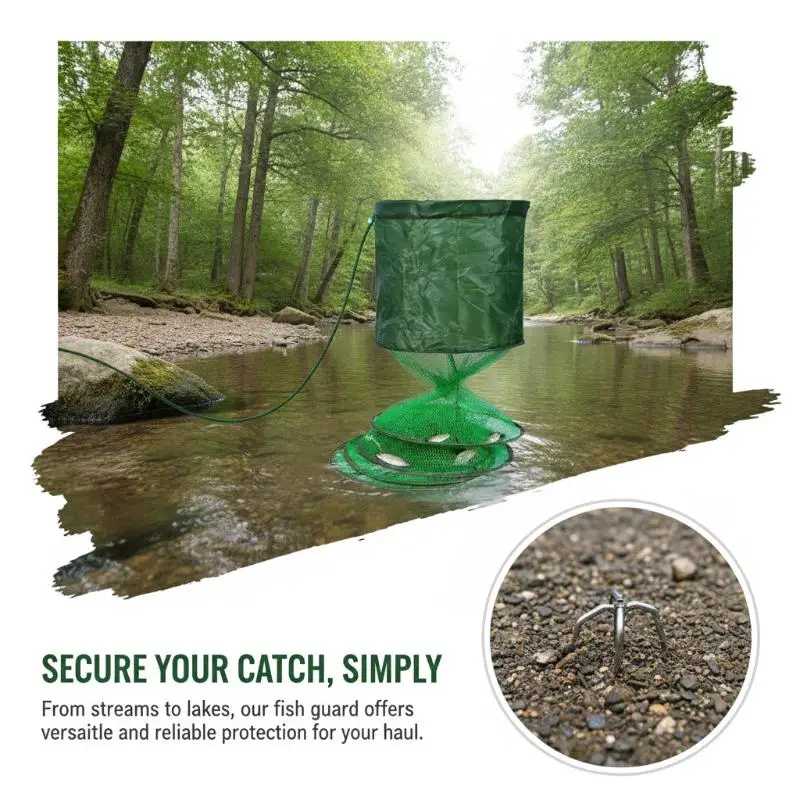 New Steel Reinforced Edge Collapsible Fishing Keepnet Dual Mesh Waterproof for Outdoor All Season Fishing Activities