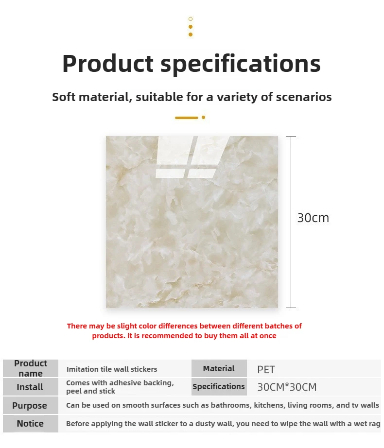 30x30cm 12pcs PVC Wall Protective Film Marble Waterproof Self-Adhesive Cover Holes for High-Contact Areas Home Renovator