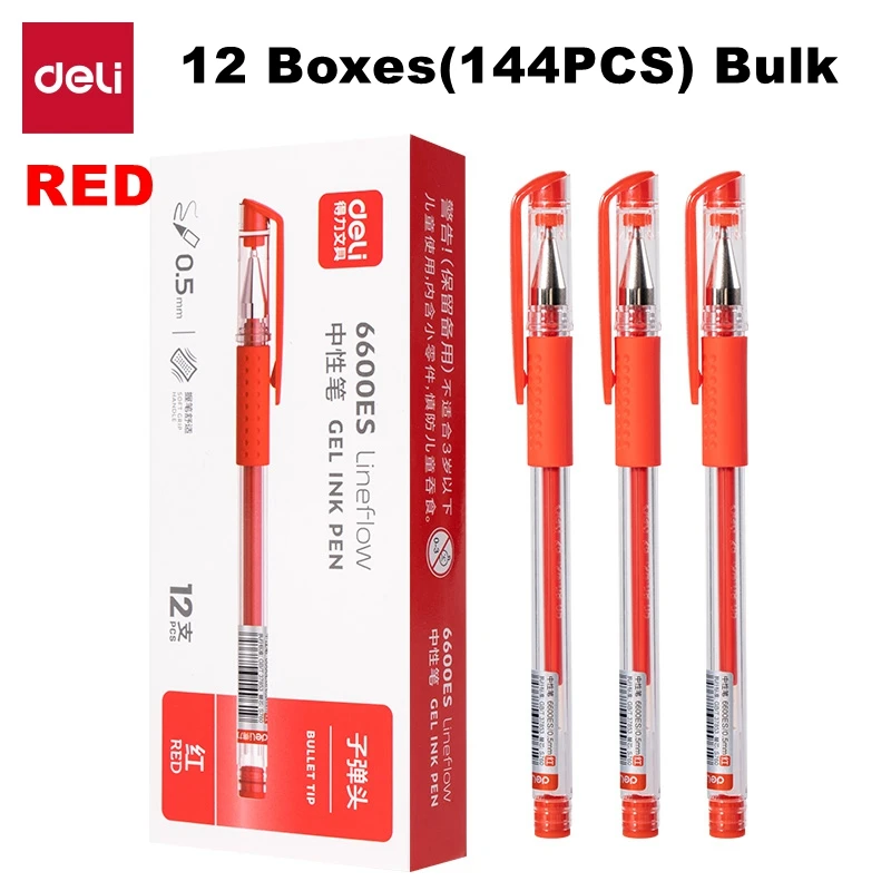 12-boxes-144pcs-deli-6600es-office-bulk-purchase-05mm-fine-point-roller-ball-gel-pens-4-colors-optional-wholesale-pack