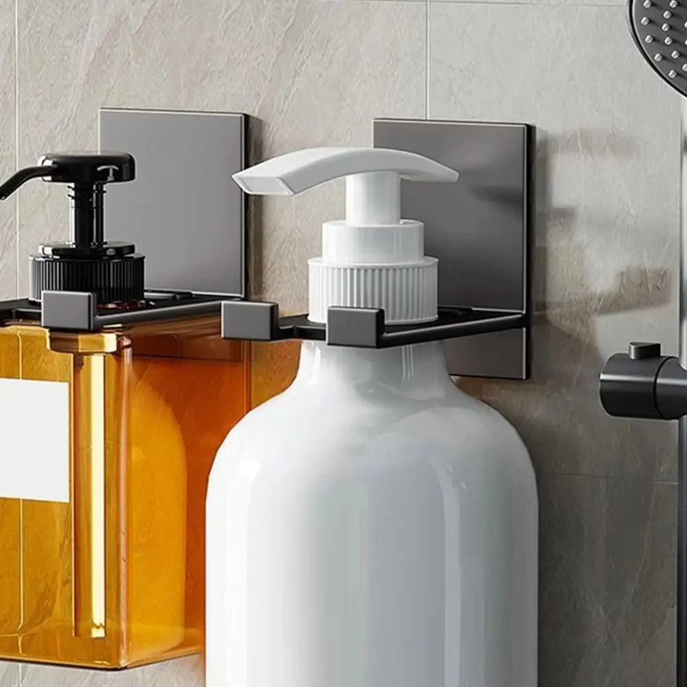 

2pcs Durable Wall Mount Soap Bottle Holder Aluminum 2pcs Shower Gel Bottle Hanger Space Saving Hook Holder Wall Mounted Shelf