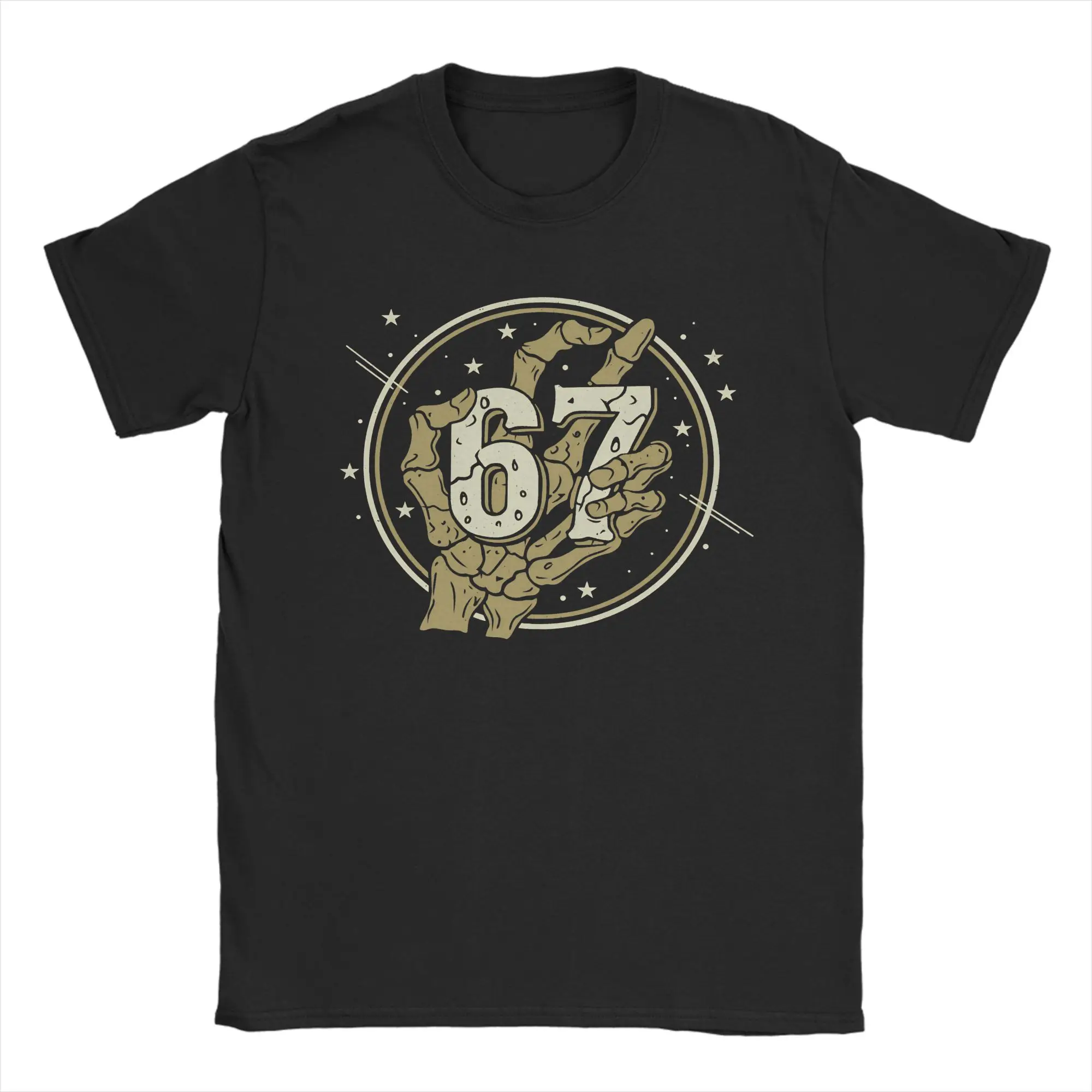Skeleton Hand Holding 67 Meme T Shirt Beach Fashion T-Shirts Men Cotton Breathable Plus Size Top Tees Short-Sleeved Street Tops