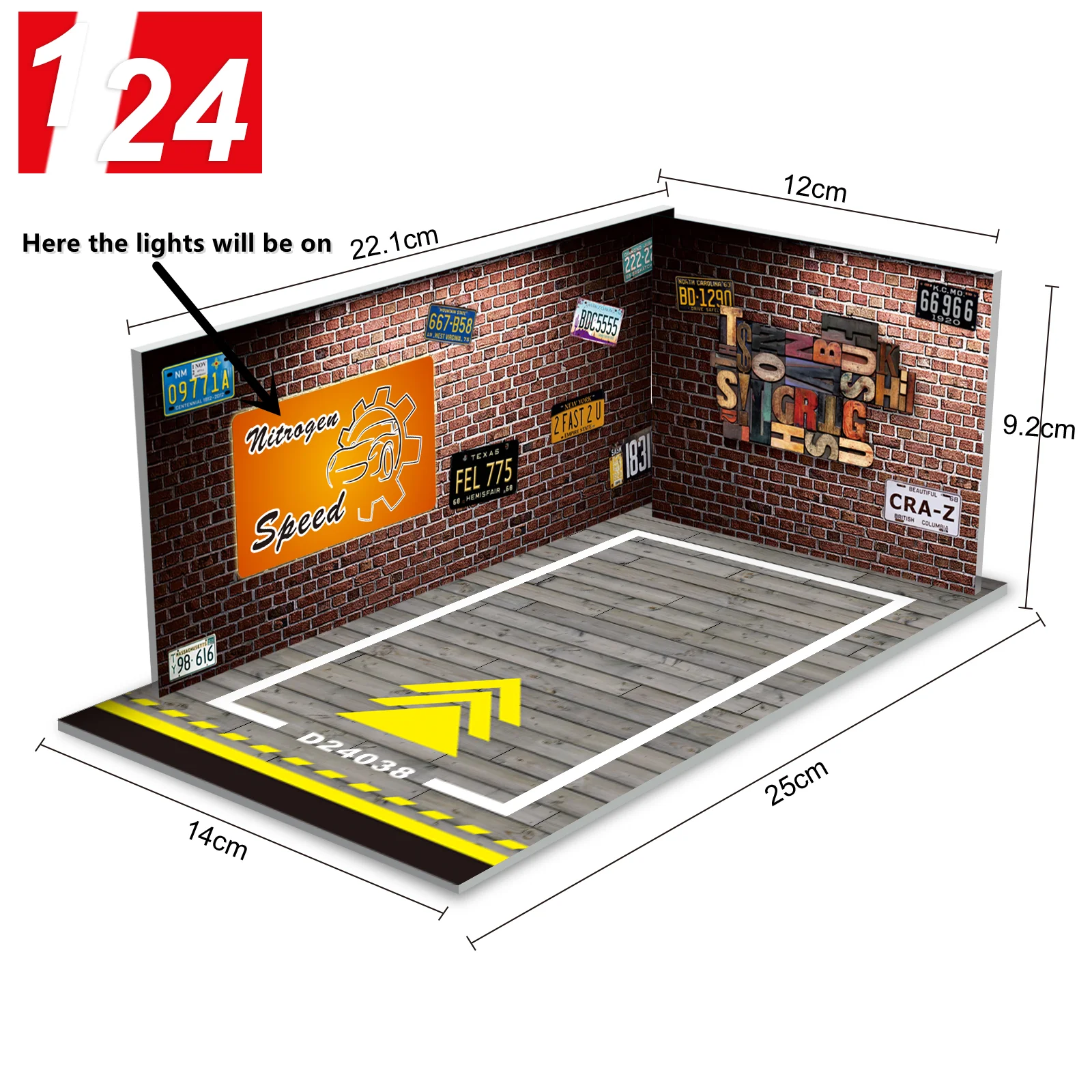 Diorama 1/24 Parking Lot With Light  for Alloy Car Models Toy  PVC Garage DIY Scene DieCast Car Model