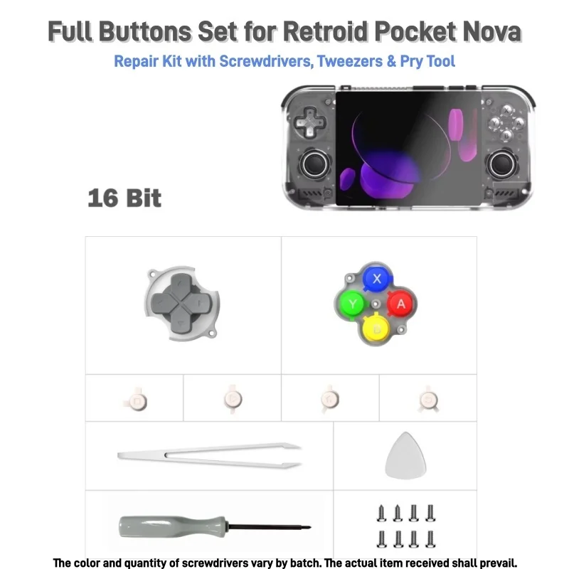 Retroid Pocket Nova Full Button Replacement Kit, Transparent Crystal Dpad & ABXY Buttons with Screwdriver Pry Tool for DIY Mod