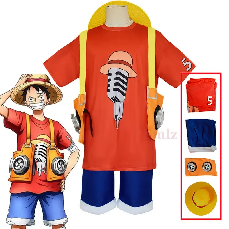 

New Anime Cosplay film Red Luffy cosplay costume top shorts strap hat outfits Halloween carnival suit