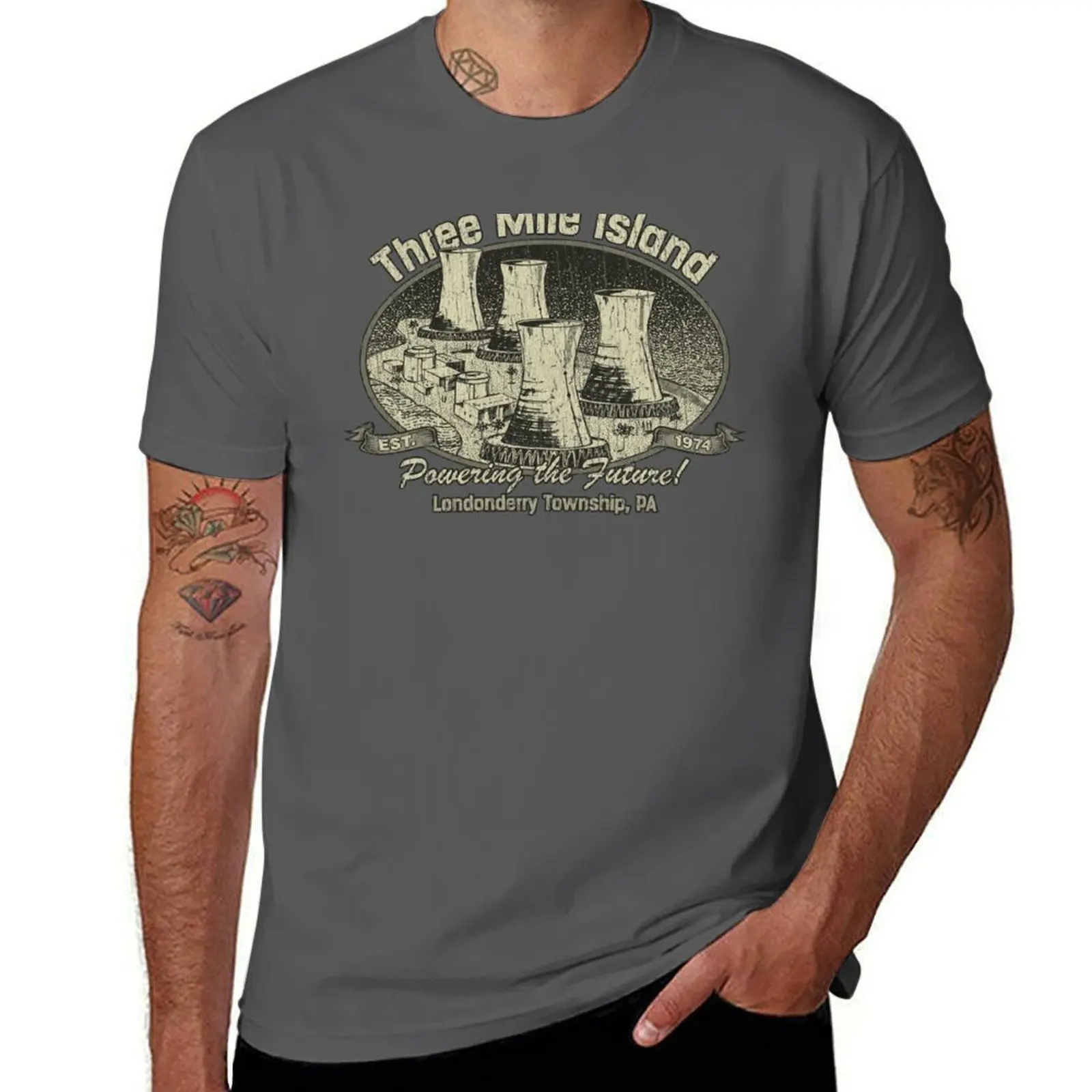 

Mile Future 1974 Powering The Island Three T-Shirt Comfort Stretch Tee Shirt